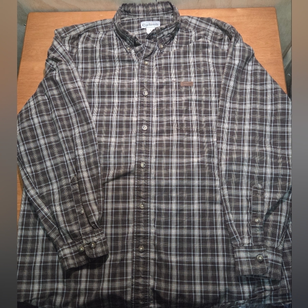 Carhartt Men’s Plaid Button Down Work Shirt Brown Long Sleeve‎ Size Large